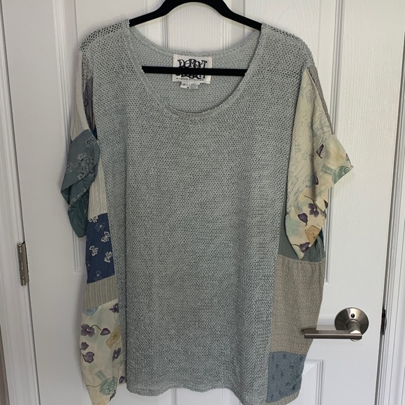 Vintage Donna Jessica art to wear silk blend patchwork tunic top size XL - Picture 1 of 13